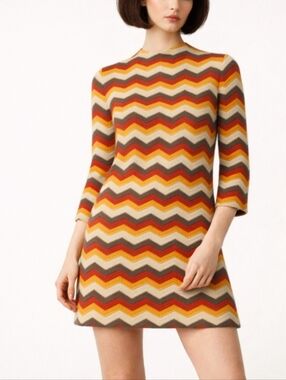 1960s 1970s Vintage Knit Chevron Strip Mini Dress Cadillac Venezia New York #27